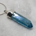 Aqua Aura Quartz Point Healing Crystal 925 Silver Pendant ~39mm