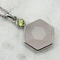 Rose Quartz & Peridot Hexagen Pendant ~23mm