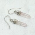 Rose Quartz Terminated Point 925 Silver Drop Earrings ~22mm
