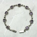 Amethyst & 925 Antique Sterling Silver Oval Bracelet (Length 210mm)