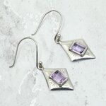 Amethyst Art Deco 925 Silver Drop Earrings ~22mm
