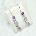 Chalcedony & Faceted Amethyst 925 Silver Drop Earrings ~27mm