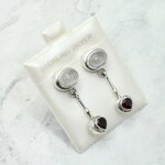 Moonstone & Garnet 925 Silver Heart Drop Earrings ~32mm