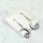 Moonstone Cresent Moon 925 Silver Drop Earrings ~22mm