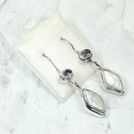 Mother of Pearl & Faceted Amethyst 925 Silver Drop Earrings ~37mm