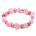 Pink Crackle Quartz & Freshwater Pearl  Bracelet