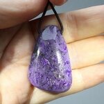 Sugilite Drilled Tumblestone with Cord  ~41x27mm