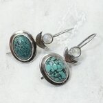 Turquoise & Moonstone 925 Silver Drop Earrings ~39mm