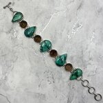 Turquoise & Smoky Quartz 925 Sterling Silver Ornate Bracelet (Length 227mm)