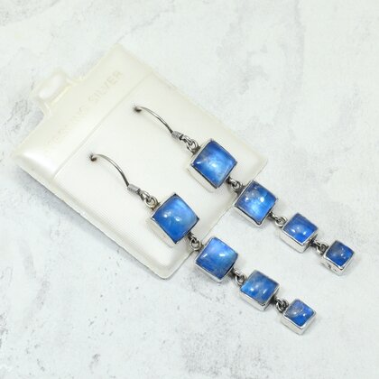 Blue Moonstone 925 Silver Drop Earrings ~45mm
