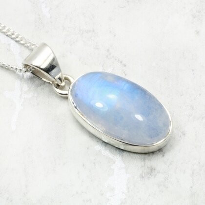 Blue Moonstone Oval 925 Silver Pendant ~20mm
