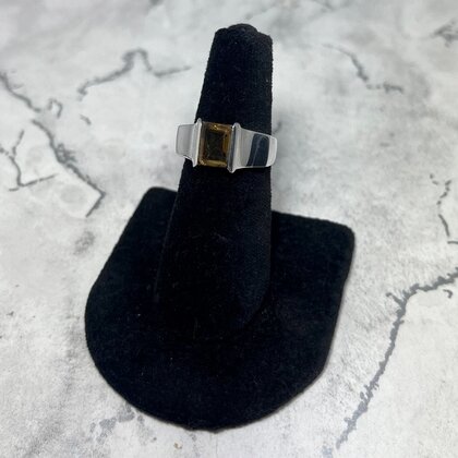 Citrine & Silver Ring Rectangle 925 Sterling Silver Ring~6.75 US / N 1/2 UK