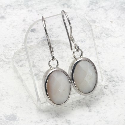 Faceted White Onyx & Silver Earrings ~16mm
