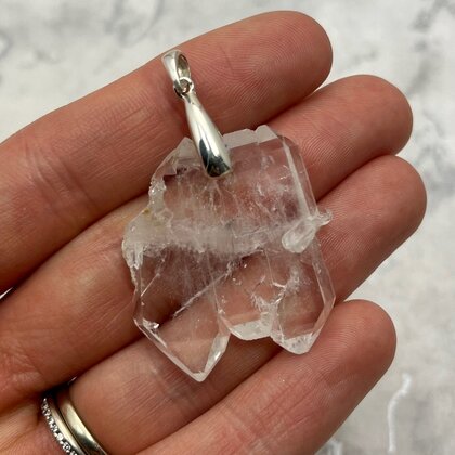 Faden Quartz Healing Crystal 925 Silver Pendant ~32mm