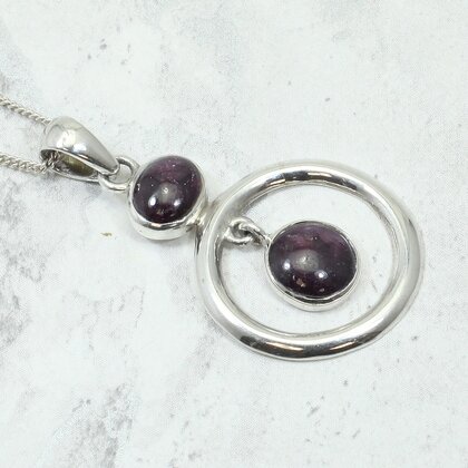 Garnet Circle 925 Silver Pendant ~53mm