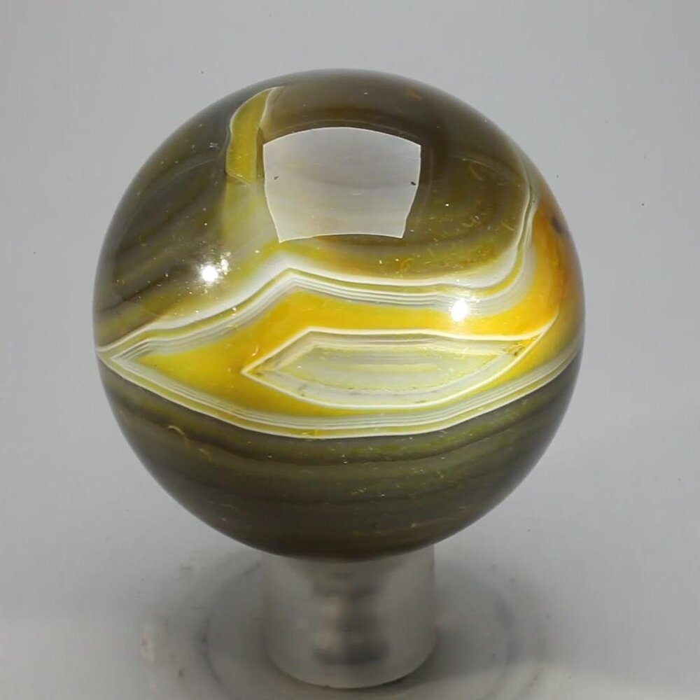 Golden Green Banded Agate Crystal Sphere ~50mm