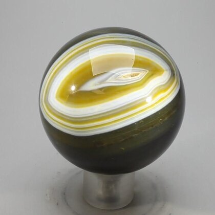 Golden Green Banded Agate Crystal Sphere ~50mm
