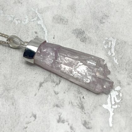 Kunzite Healing Crystal 925 Silver Pendant ~34mm