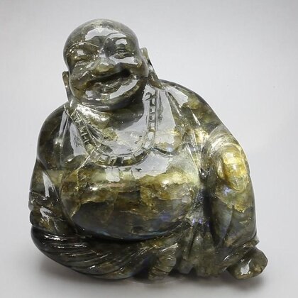 Labradorite Carved Sitting Buddha ~118mm