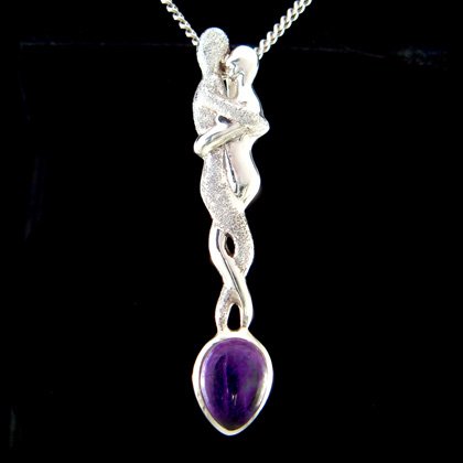 Lovers Silver Pendant with Amethyst Stone - 58mm