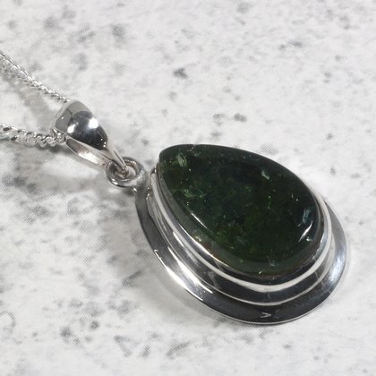 Moldavite 925 Sterling Silver Pendant  ~22mm