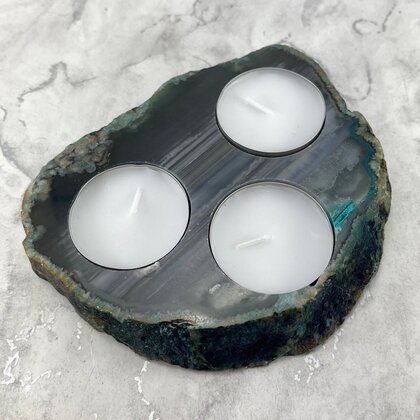 Natural Agate Tealight Candle Holder ~127x106mm