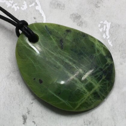 Nephrite Jade Pendant & Wax Cotton Cord ~44x34mm