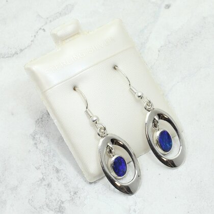 Opal 925 Silver Oval Drop Earrings ~25mm