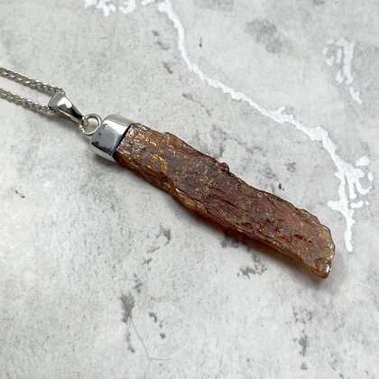 Orange Kyanite Healing Crystal 925 Silver Pendant ~39mm