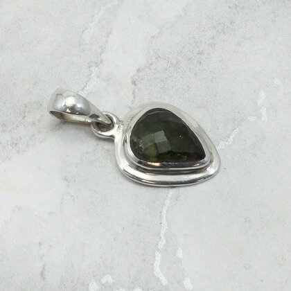 Moldavite 925 Faceted Silver Pendant  ~19mm