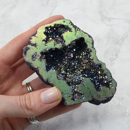 Rainbow Aura Quartz Geode ~90x59mm