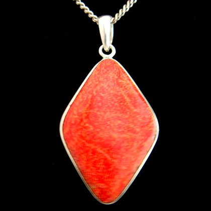Red Coral & Silver Pendant - Diamond 35mm