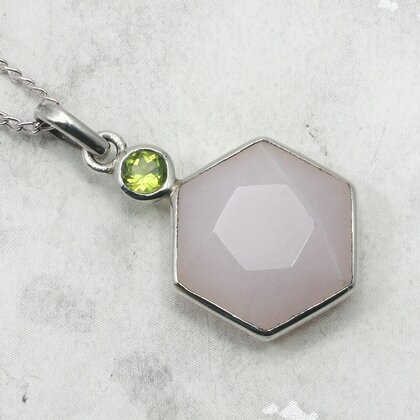 Rose Quartz & Peridot Hexagen Pendant ~23mm