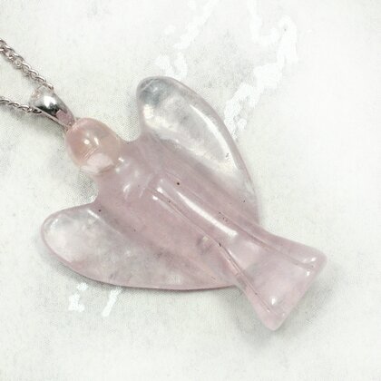 Rose Quartz Angel 925 Silver Pendant - 25mm