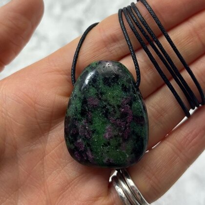 Ruby Zoisite Pendant & Wax Cotton Cord ~38 28mm