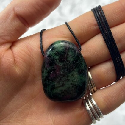 Ruby Zoisite Pendant & Wax Cotton Cord ~40 30mm