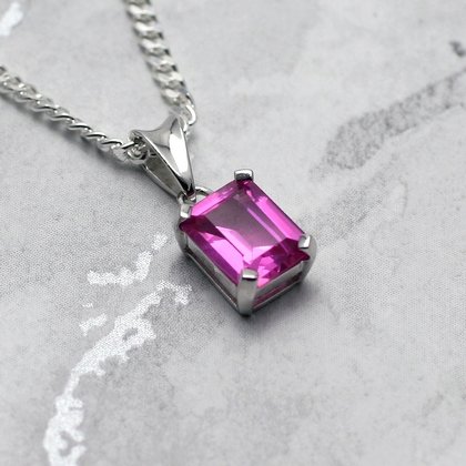 Siberian Quartz Pink Sapphire Rectangle Pendant ~10mm