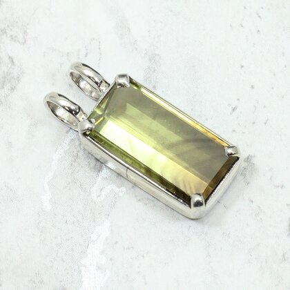 Green Gold Phantom Quartz Rectangle Pendant ~28mm