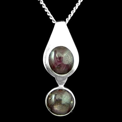 Silver & Star Sapphire Pendant - Twin Stone 30mm