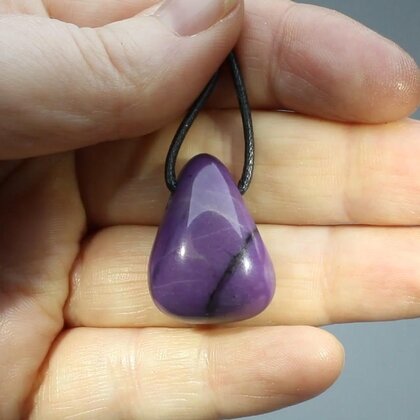 Sugilite Drilled Tumblestone with Cord  ~26x19mm