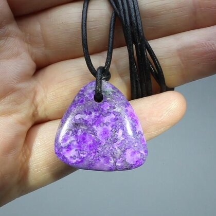 Sugilite Drilled Tumblestone with Cord  ~26x26mm