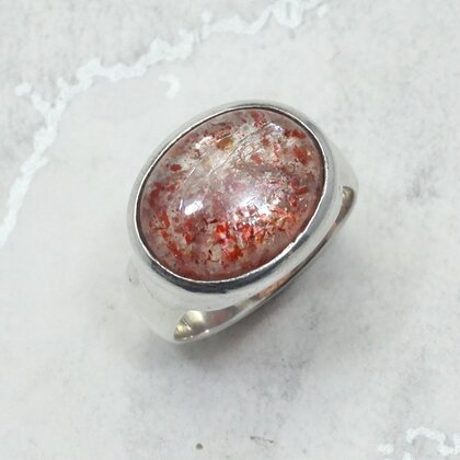 Sunstone Oval 925 Sterling Silver Ring~7.75 US / P 1/2 UK