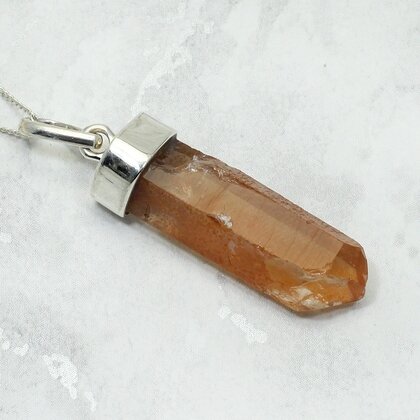 Tangerine Quartz & Silver Terminated Point 925 Silver Pendant ~36mm